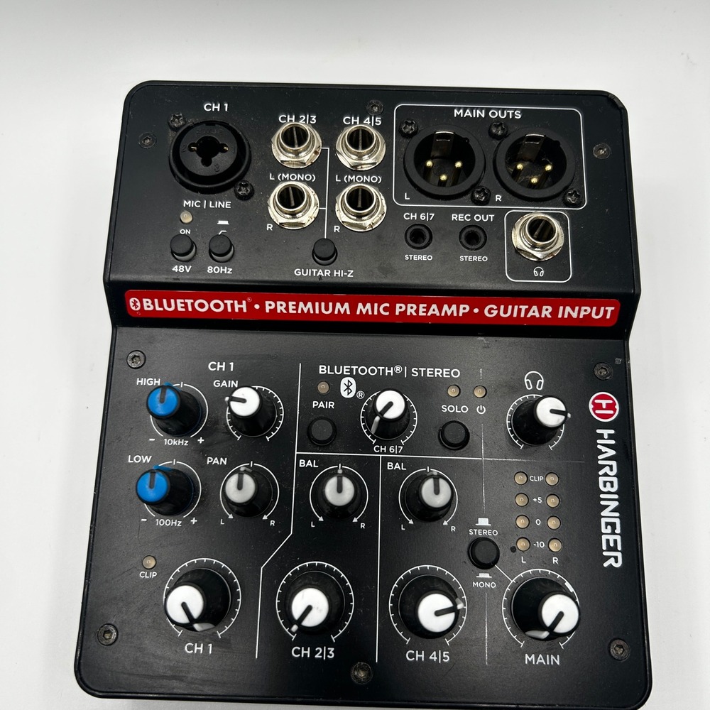 Harbinger LV7 5-Channel Compact Mixer Bluetooth Mic Preamp Black Excellent